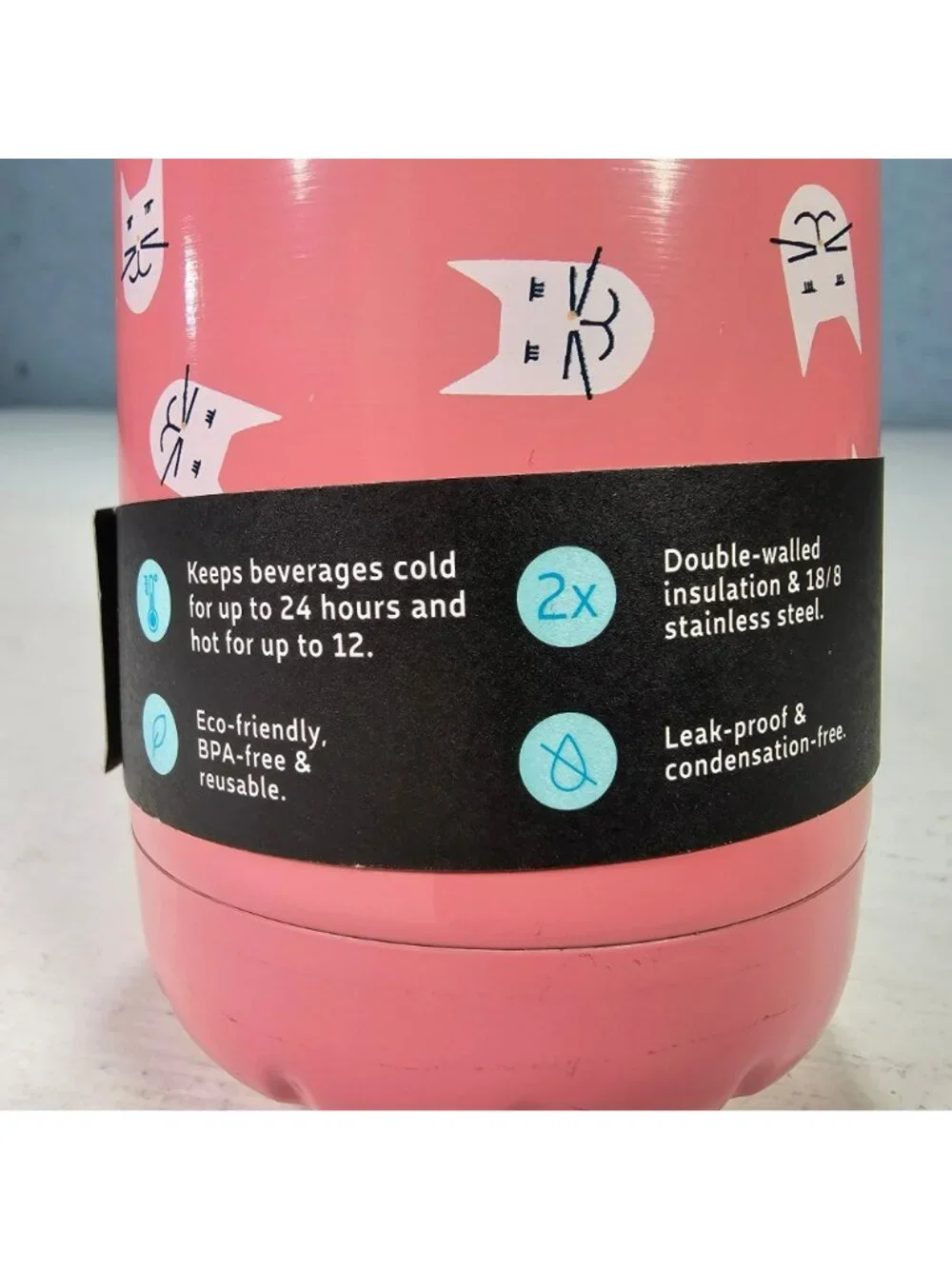 Sip By Swell 15oz Insulated Stainless Steel Water Bottle Pink Cat Kitten Print
